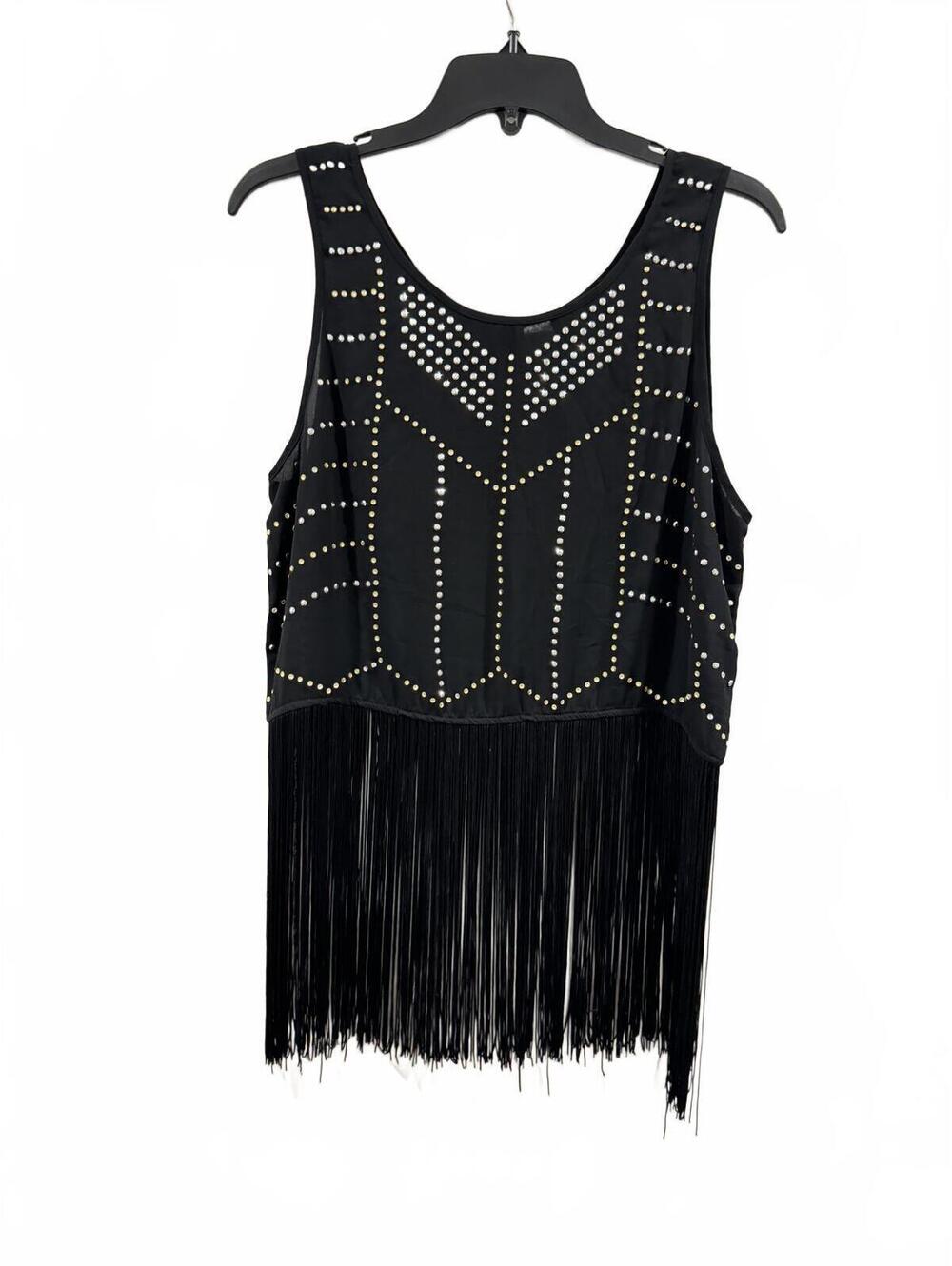 H&M Divided Black Studded Fringe Tank Top Boho Western Festival Size 8 - Picture 2 of 9